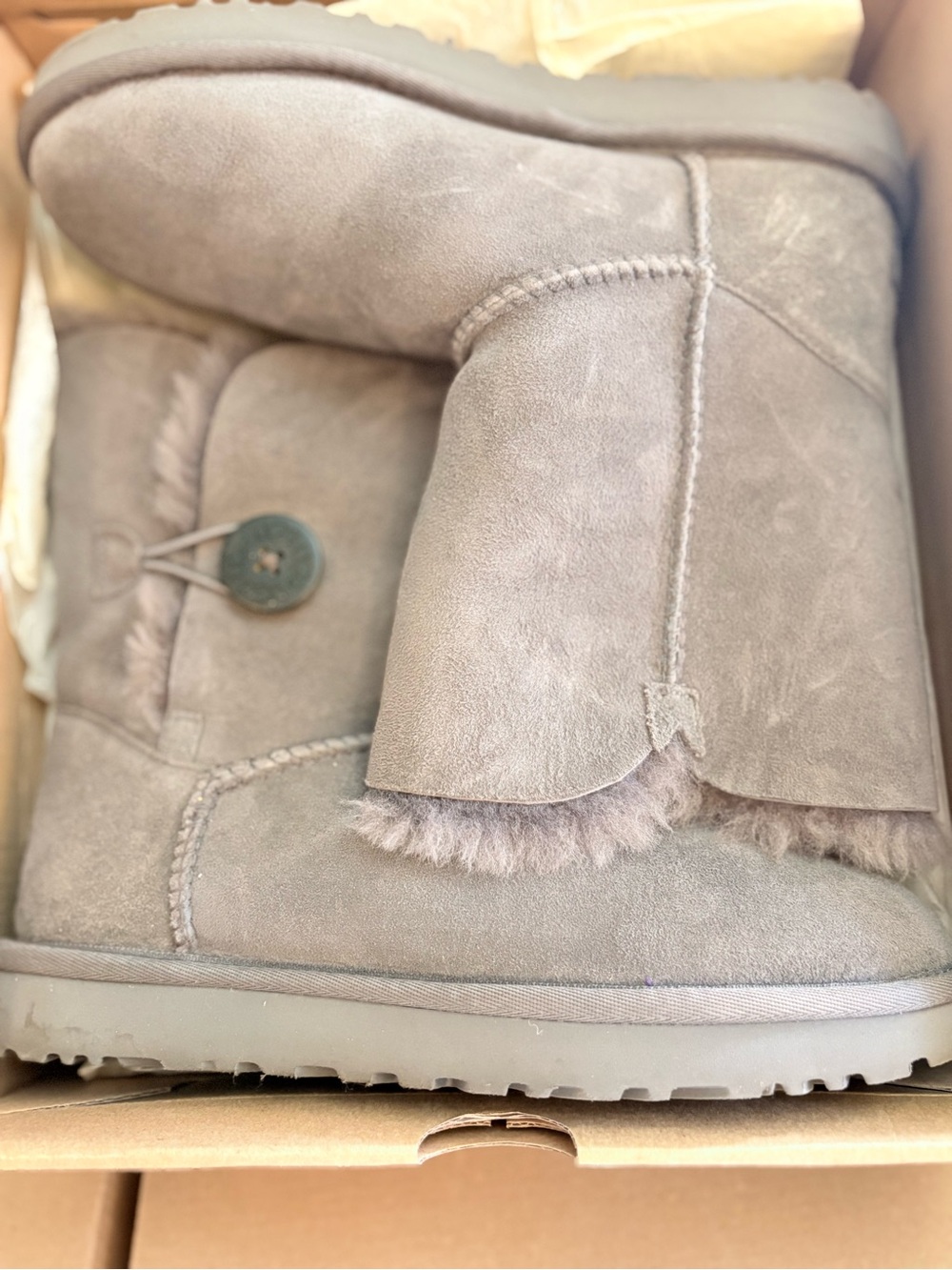 UGG Women's Short Button Suede Shearling Boots - Gray